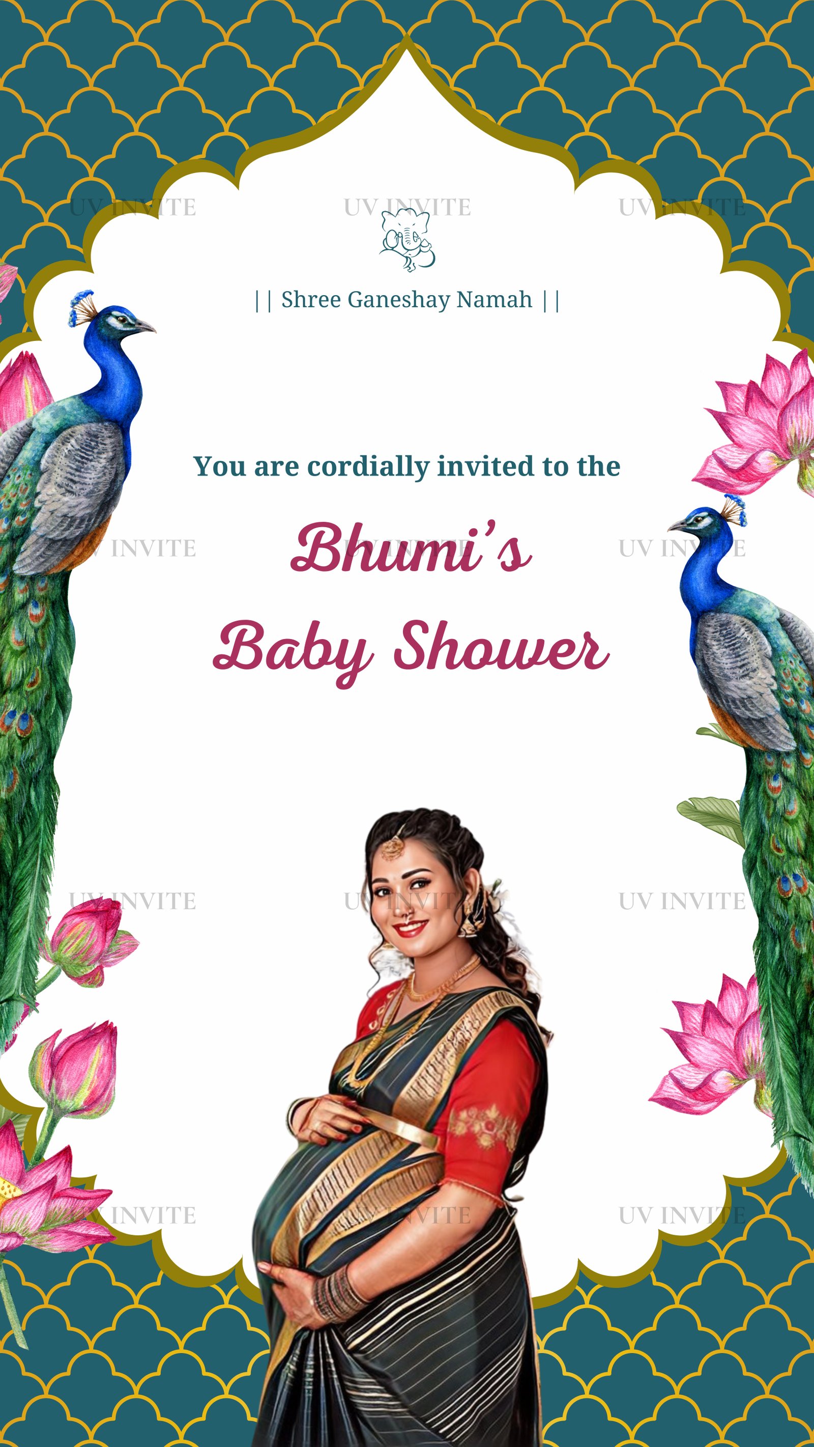 Elegant Peacock & Lotus Baby Shower Video Invitation | Traditional God Bharai Invite