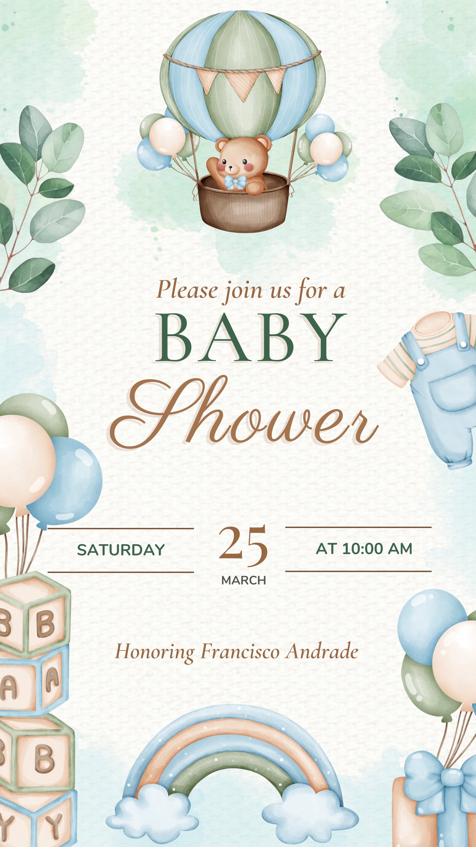 Teddy Bear & Pastel Theme Gujarati Baby Shower Digital Invite